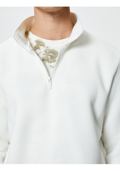 Koton Yarım Fermuarlı Sweatshirt Basic Dik Yaka Ribanalı Uzun Kollu Şardonlu Ekru 4sam70002mk Koton Yarım Fermuarlı Sweatshirt Basic Dik Yaka Ribanalı Uzun Kollu Şardonlu Ekru 4sam70002mk