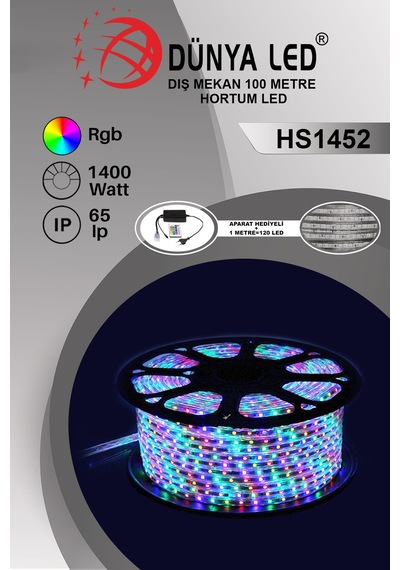 Hs.1452-Rgb100 220V 60Ledli Rgb Hortum Led 100Metre+Aparat Hediye