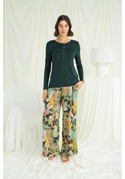 Aria's Closet Arias Closet Çiçek Ve Yaprak Desenli Pijama Takımı Yeşil