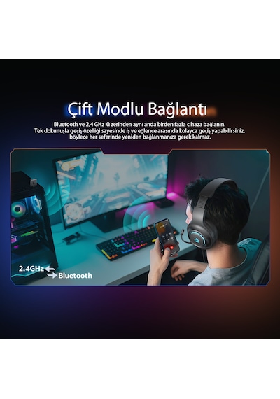 Heroad V200 Rgb 7.1 Kablosuz Gaming Oyuncu Kulaklığı 3 Modlu Bt, 2.4ghz, Type-c Pc - Ps5