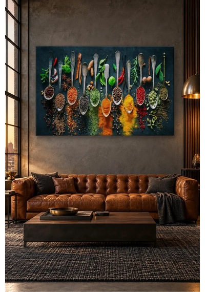 Fida Kaşıklarda Rengârenk Baharatlar Canvas Tablo