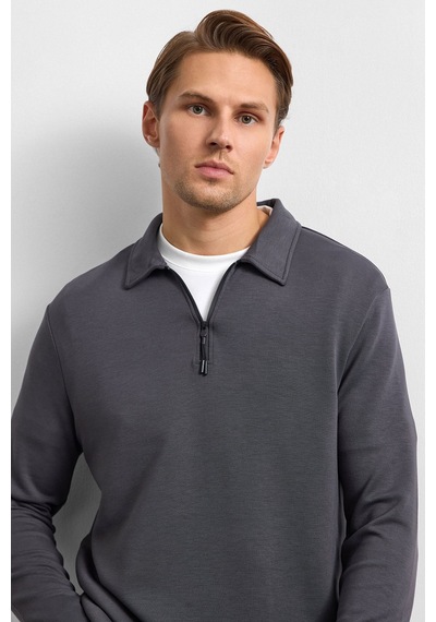 Backandbond Antrasit Regular Fit Yarım Fermuarlı Sweatshirt