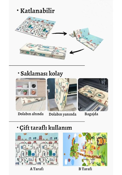 Delt Katlanabilir Çocuk Bebek Oyun Matı Oyun Aktivite Halısı - 150x200x1 Cm Taşıma Çantalı