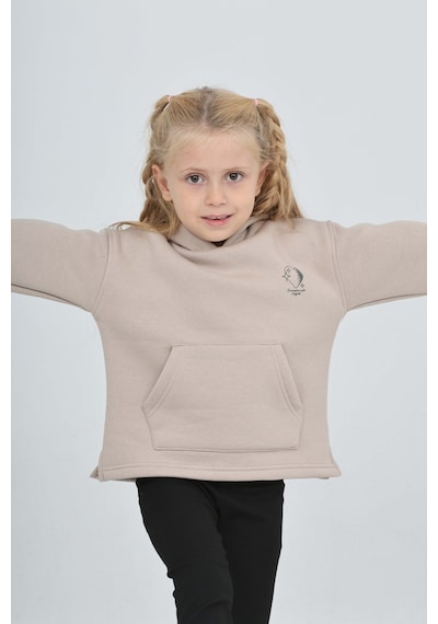 Toontoy Kız Çocuk Kalp Baskılı Sweatshırt Bej