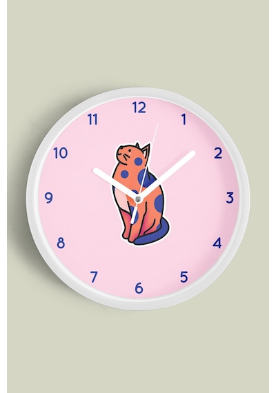 Sevimli Kedi Çocuk Odası Modern Duvar Saati - 25cm - Önü Camlı Beyaz Kasa - Sessiz Mekanizma-jh0257 Beyaz
