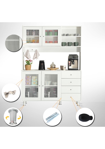 Pasific Home Grano Kahve Köşesi Çok Amaçlı Kiler Dolabı, 140 cm, Parlak Beyaz
