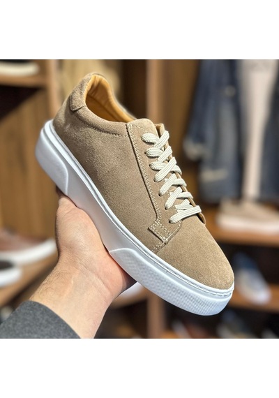Alza %100 Hakiki Deri Erkek Sneaker Günlük Rahat Ve Şık Ayakkabı - Bej Süet