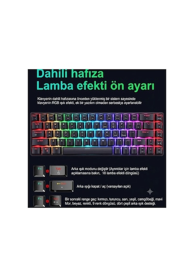 Oem G61 Mini Rgb 61 Tuşlu Ergonomik Mekanik Mini Kablolu Oyuncu Klavyesi %60 Usb Arabirimli Blue Switch