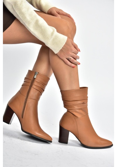 Fox Shoes V398095103 Taba Hakiki Deri Kalın Topuklu Kadın Bot Taba-hakiki Deri