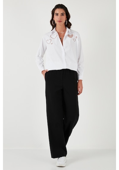 Lela Kalp Detaylı % 100 Pamuk Regular Fit Bayan Gömlek 51443511 Beyaz