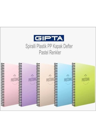 Pastoral Spiralli Pp Kapak Defter 17x24cm 60 Yaprak Çizgili 4 Lü Paket 3249 Karışık, Çok Renkli