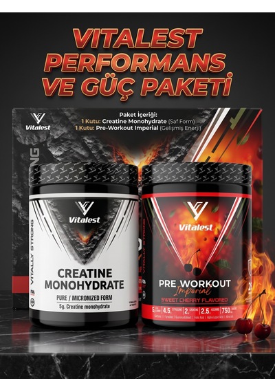 Vitalest Performans Ve Güç Paketi: Saf Mikronize Creatine Monohydrate & Tatlı Kiraz Aromalı Pre-workout Imperial 2'li Sporcu Kombinasyonu