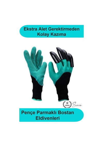 Pençeli Toprak Kazma Bahçe Eldiveni Abs Plastik Tırnaklı Kauçuk Kaplı Polyester Dikim Eşme Kazıma İç Diğer