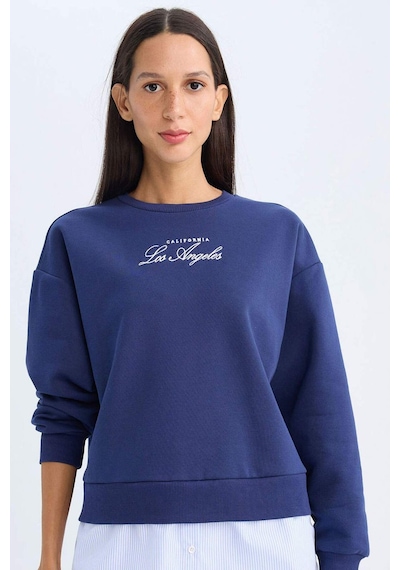 DeFacto Bisiklet Yaka Baskılı Etek Ucu Detaylı Kalın Sweatshirt D5931AX24AUNV42