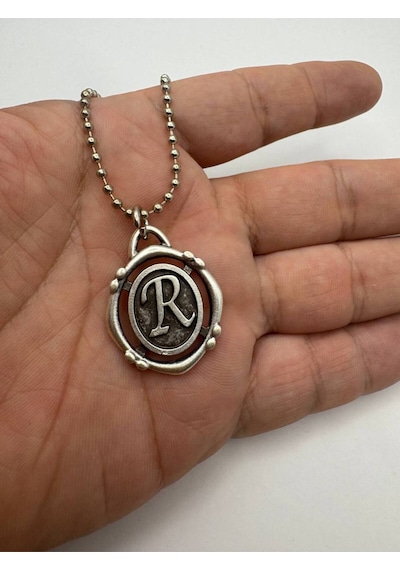 R Harfli Antik Unisex Kolye Kişisel, Zarif Ve Özgün Tasarım Çok renkli