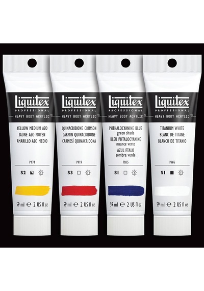 3699309 Professional Heavy Body Akrilik Boya, Sanatçı Kalitesinde, Mükemmel Işık Haslığı, Yağlı Tutarlılık, Renk Seti - 4 Renk Her Biri 59 Ml Tüp
