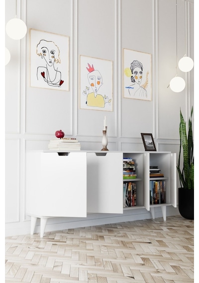Elegant 4 Kapaklı Dekoratif Konsol Beyaz