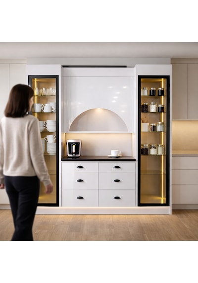 Lüks High Gloss Mutfak Dolabı & Kahve Köşesi - %100 Mdf Gövde, Led Aydınlatmalı, 6 Çekmeceli 190x230 Parlak Deluxe Gri Lüks High Gloss Mutfak Dolabı & Kahve Köşesi - %100 Mdf Gövde, Led Aydınlatmalı, 6 Çekmeceli 190x230 Parlak Deluxe Gri