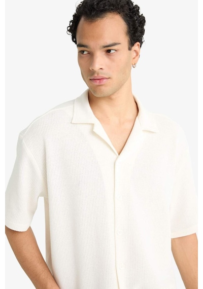 Defacto Boxy Fit Polo Yaka Penye Kısa Kollu Gömlek G3359ax25auer105 Ekru