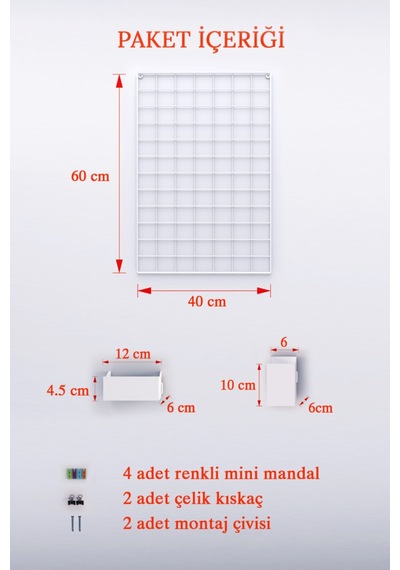 40x60 Full Aksesuarlı Metal Fotoğraf Askısı Tel Pano Beyaz - Rh-tp-4060s-byz 40 x 60 CM