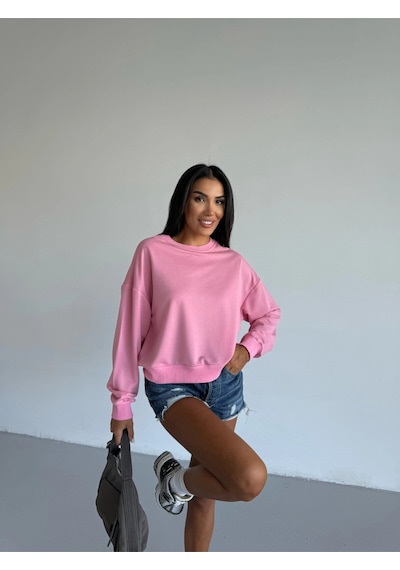 Kadın Pembe Bisiklet Yaka 2 İplik Sweatshirt Hzl25w-fry123391 Açık Pembe
