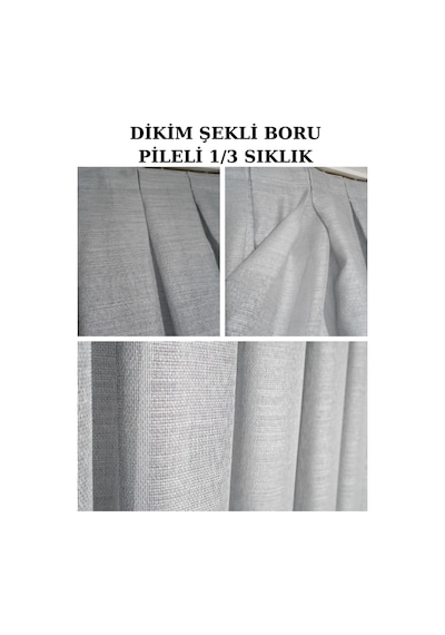 Keten Tül Çuval Desen Görünümlü 1/3 Sık Boru Pileli Bej