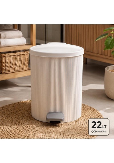 0707-1 Still 22 Litre Pedallı İç Kovalı Çöp Kovası Beyaz Yuvarlak Mutfak Ve Banyo Çöp Kovası Diğer