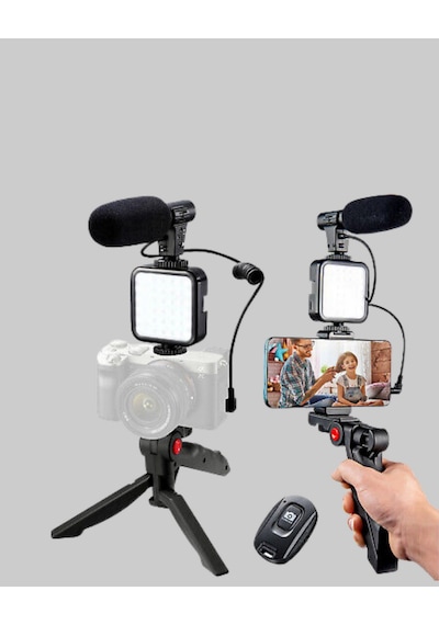 Telefon Video Çekim Kiti Led Aydınlatma Mikrofon Tripodlu Semeglbl - 39 Tam Set Çok Renkli