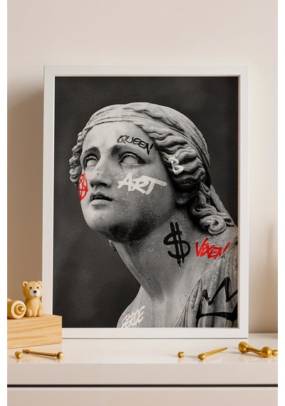 Modern Grafiti Klasik Heykel Çerçeveli Tablo Kripto Ve Finans Dünyası Ofis Dekoru Modifiye Sanat