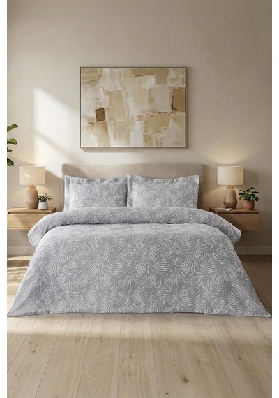 Palm Çift Kişilik Yatak Örtüsü Seti 200x230 Gri Çok Renkli