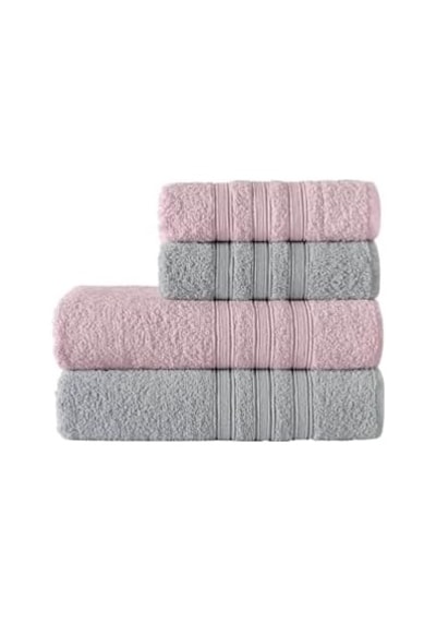 Riona Pamuklu 50x90-70x140 Cm 4&apos Lü Banyo Havlu Seti Pembe 4 Renk