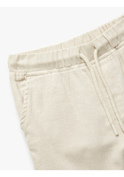 Koton Beli Bağcıklı Keten Karışımlı Basic Pantolon Bej 5skb40007tw Ekru
