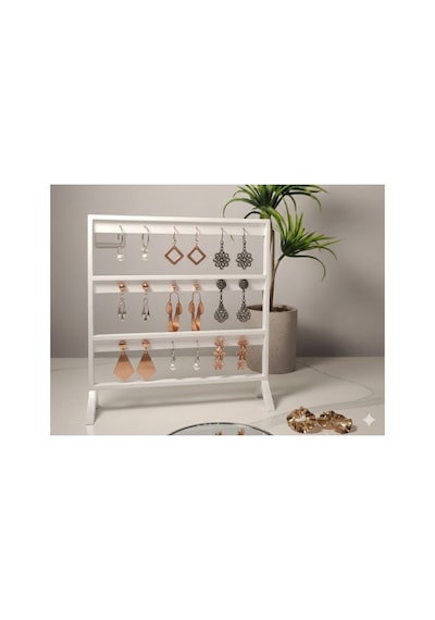 Şık Modern Küpe Standı, Beyaz Takı Düzenleyici, Takı Standı , Küpe Askısı , 3 Bölmeli Organizer
