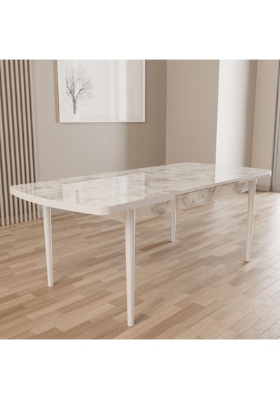 Merona Beyaz Mermer 80x132 Mdf Ahşap Ayaklı Açılır Mutfak Masası, Yemek Masası, Salon Masası Beyaz Mermer Merona Beyaz Mermer 80x132 Mdf Ahşap Ayaklı Açılır Mutfak Masası, Yemek Masası, Salon Masası Beyaz Mermer