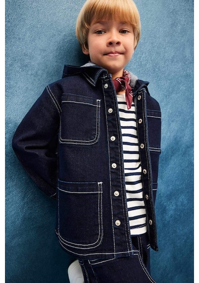 Defacto Erkek Bebek Kapüşonlu Düğmeli Jean Ceket F6269a525aube364 Mavi
