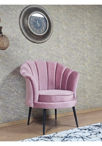 Zafir Tekli İstiridye Siyah Boyalı Sivriltme Ayak Çay Seti Koltuk Tekli Berjer , Balkon, Salon, Ofis Pembe