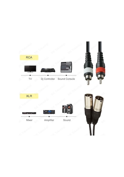 2 XLR Erkek to 2 RCA Erkek Mikser Mikrofon Ses Kablosu - 3 Metre