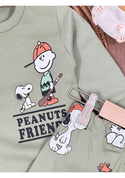 Bisiklet Yaka Peanuts Baskılı Alt Üst 2'li Pijama Takımı 4bb2 Yeşil