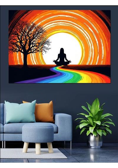 Ahşap Tablo Gün Batımında Meditasyon Yapan
