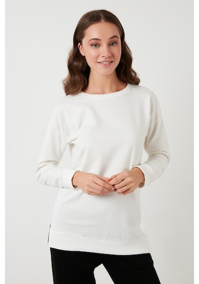 Lela Pamuklu Regular Fit Bisiklet Yaka Basic Bayan Sweat 5863569 Ekru
