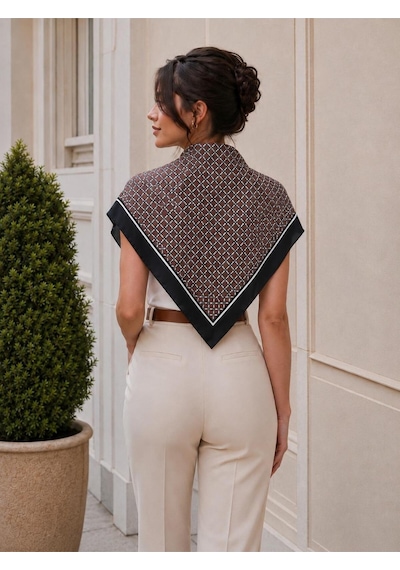 Tarzını Seç Kahve Siyah Geometrik Desenli Fular / Bandana 70x70cm