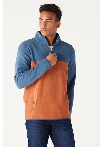 AC&Co / Altınyıldız Classics Erkek Indıgo-kıremıt Anti-pilling Tüylenme Yapmayan Standart Fit Bato Yaka İçi Polarlı Çift Renk Polar Sweatshirt Indigo - Kiremit