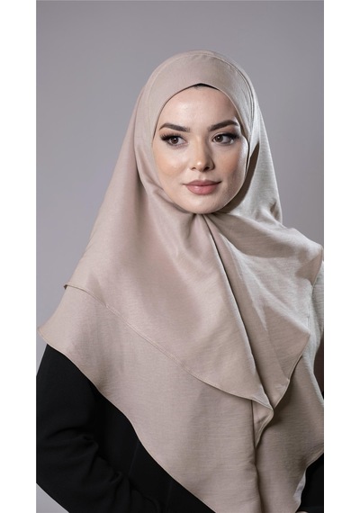 Hürrem Bone Bej Pratik Hazır Geçmeli Tesettür Eşarp Pamuk Caz Kumaş Çift Katlı Düz Hijab 2303 12