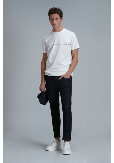 Lufian Erkek Carlos Modern Grafik T-shirt 111020211 Kırık Beyaz Ekru