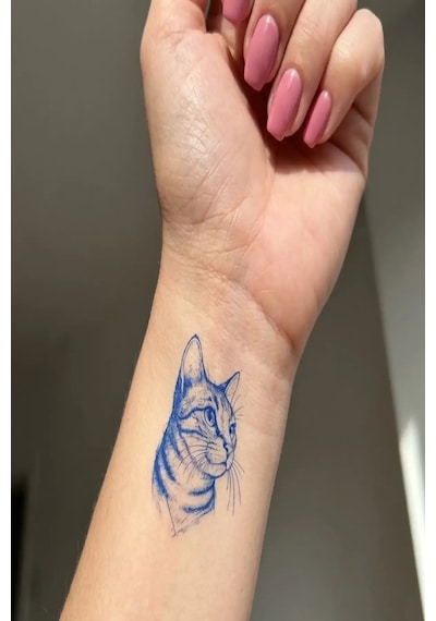 Meraklı Kedi 5 Cm Minimal Geçici Dövme Yarı Kalıcı Geçici Dövme
