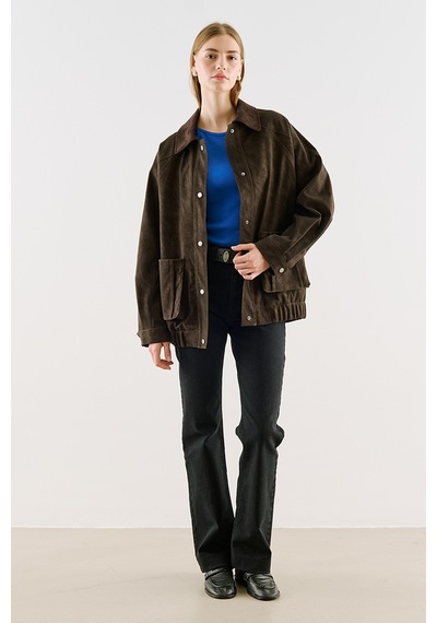Manuka Deri Garni Yakalı Oversize Mont Kahverengi Aw26mnt00002-122
