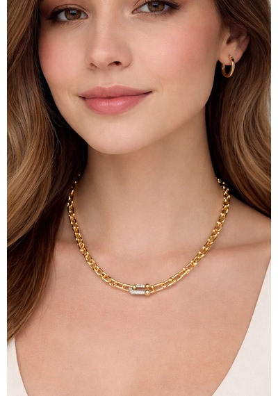 14k Zirkon Taşlı Gold Ataç Kolye Altın Altın