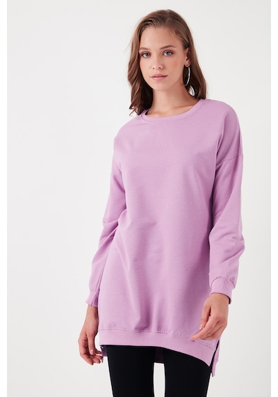Lela Modest Pamuklu Bisiklet Yaka Oversize Fit Bayan Tunik 5864896 Lila