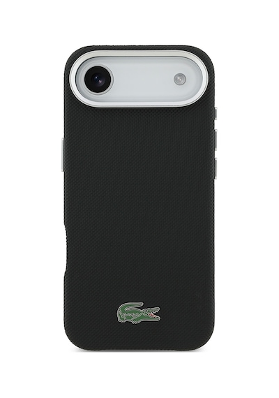 Apple iPhone 17 Air Kılıf Lacoste Lisanslı M-safe Uyumlu Pvc Pike Desenli İkonik Timsah Logolu Kapak Siyah