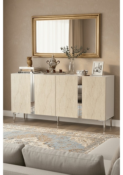 Ka1598bts Anka150 Konsol, Kahve Köşesi, Tv Sehpası Ve Dolap Beyaz - Traverten - Sılver 150cm Ka1598bts Anka150 Konsol, Kahve Köşesi, Tv Sehpası Ve Dolap Beyaz - Traverten - Sılver 150cm